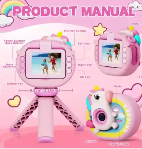 Camara Digital Lente Abatible Selfie Para Niños Tripode
