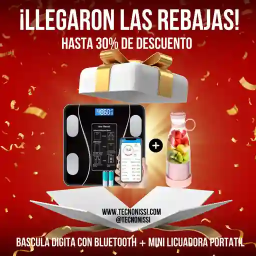 Combo Bascula Digital Con Bluetooth + Mini Licuadora Portatil 400ml