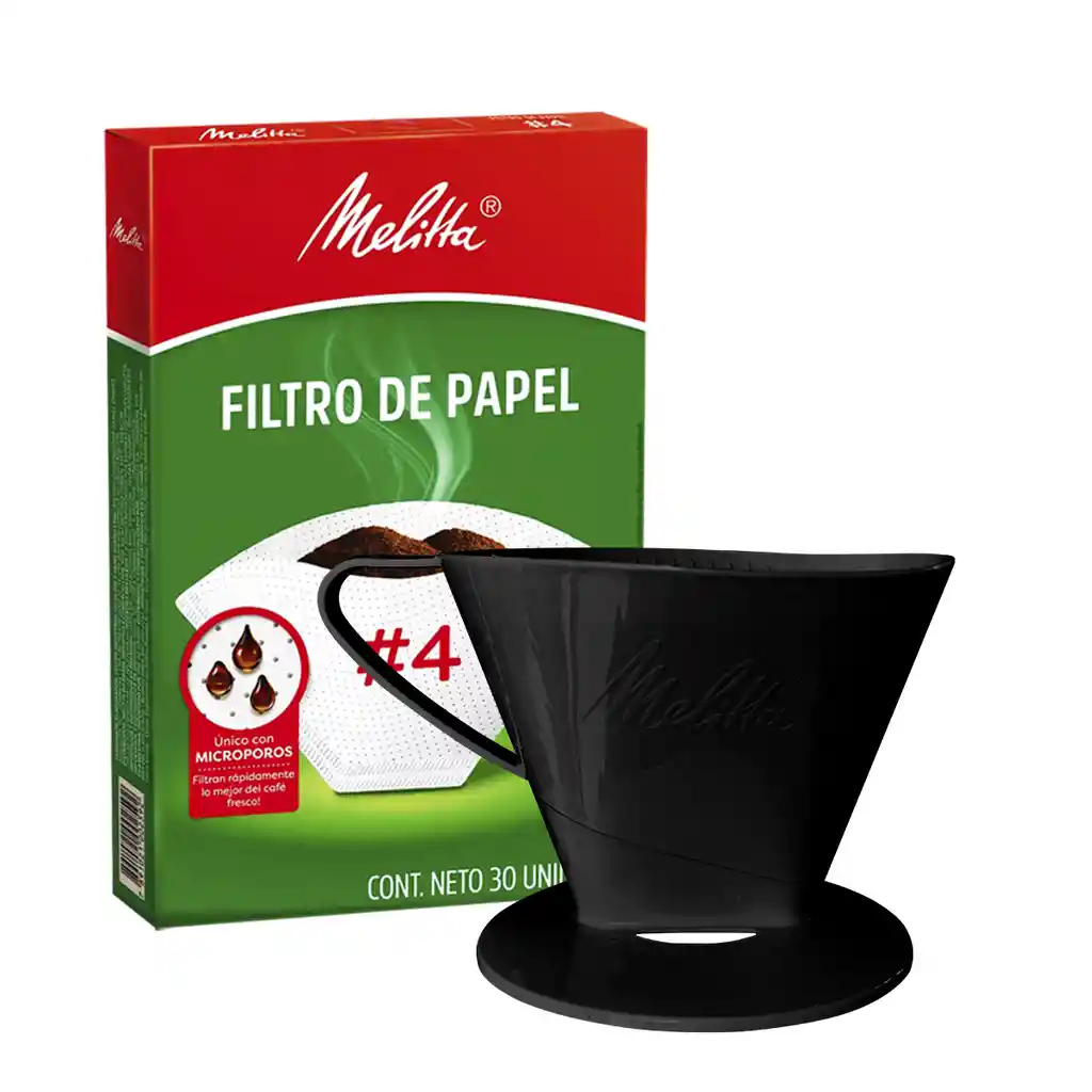 Melitta Portafiltro Negro Tamaño #4 (8 Tazas) + 30 Filtros