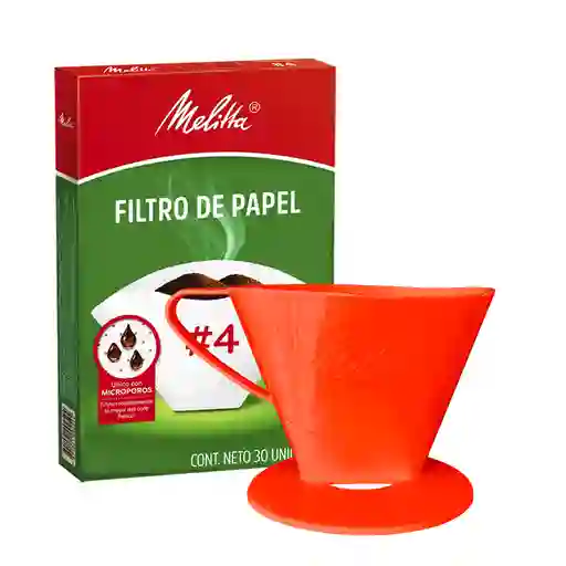 Melitta Portafiltro Rojo Tamaño #4 (8 Tazas) + 30 Filtros