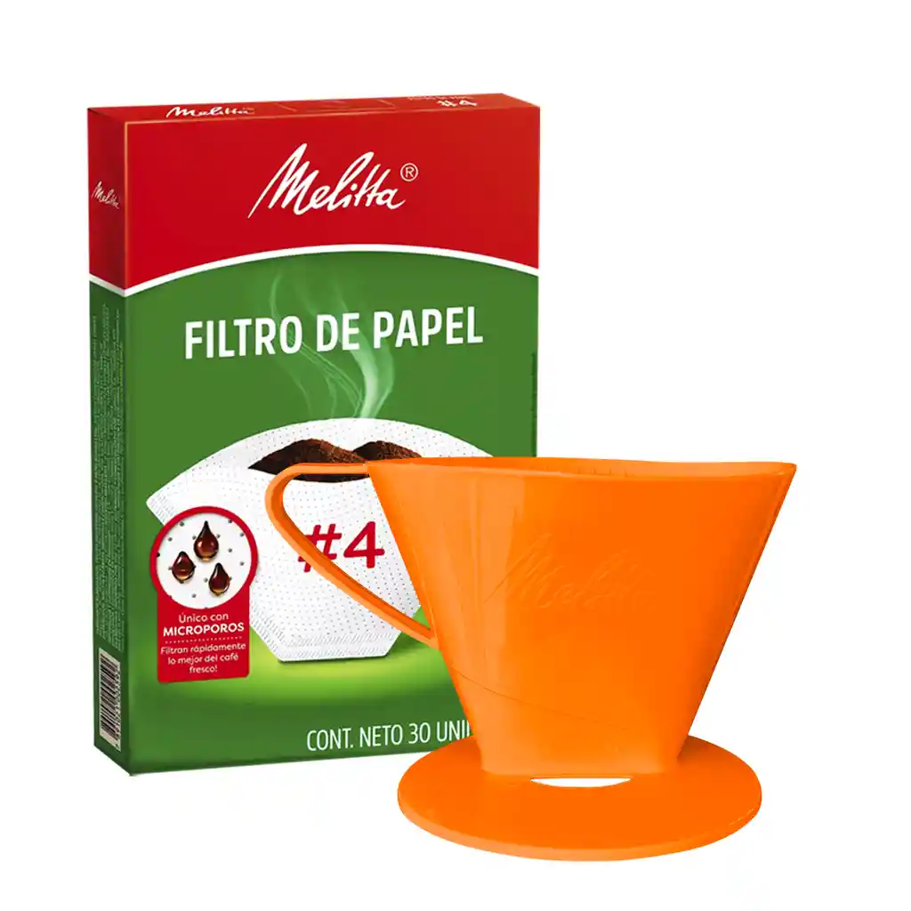 Melitta Portafiltro Naranja Tamaño #4 (8 Tazas) + 30 Filtros