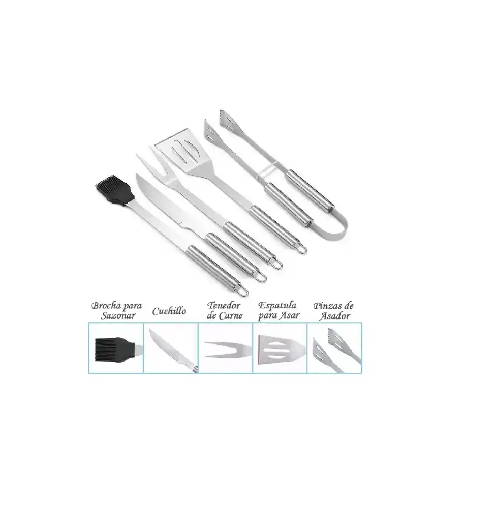 Set Utensilios Asados Parrilero Acero Inoxidable Estuche