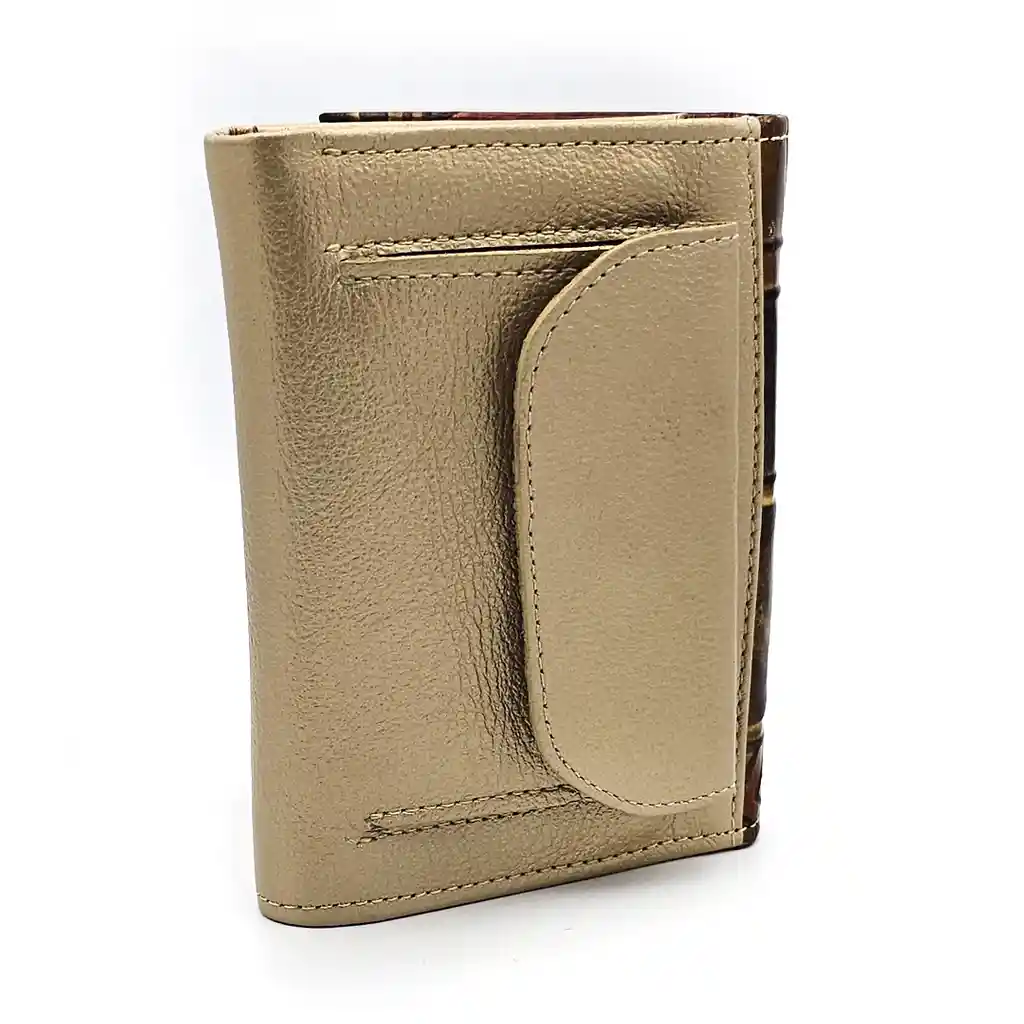 Billetera Dorada Para Dama Cuero Autentico Gravada