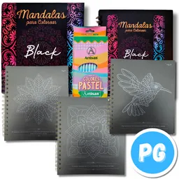 Caja De Mandalas Para Colorear Artisan Black Arte Terapia (caja Colores Artisan Ecológicos X24 Unds, Libro 50 Hojas)