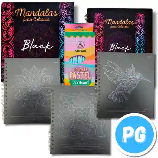 Caja De Mandalas Para Colorear Artisan Black Arte Terapia (caja Colores Artisan Ecológicos X24 Unds, Libro 50 Hojas)