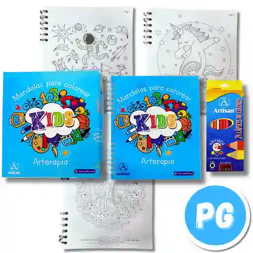 Caja De Mandalas Para Colorear Artisan Kids Arte Terapia (caja Colores Artisan Ecológicos X24 Unds, Libro 50 Hojas)