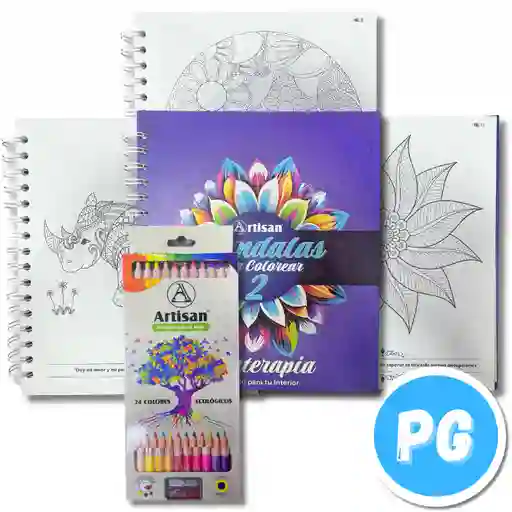 Caja De Mandalas Para Colorear Artisan Edicion #2 Arte Terapia (caja Colores Artisan X24 Unds, Libro 50 Hojas)