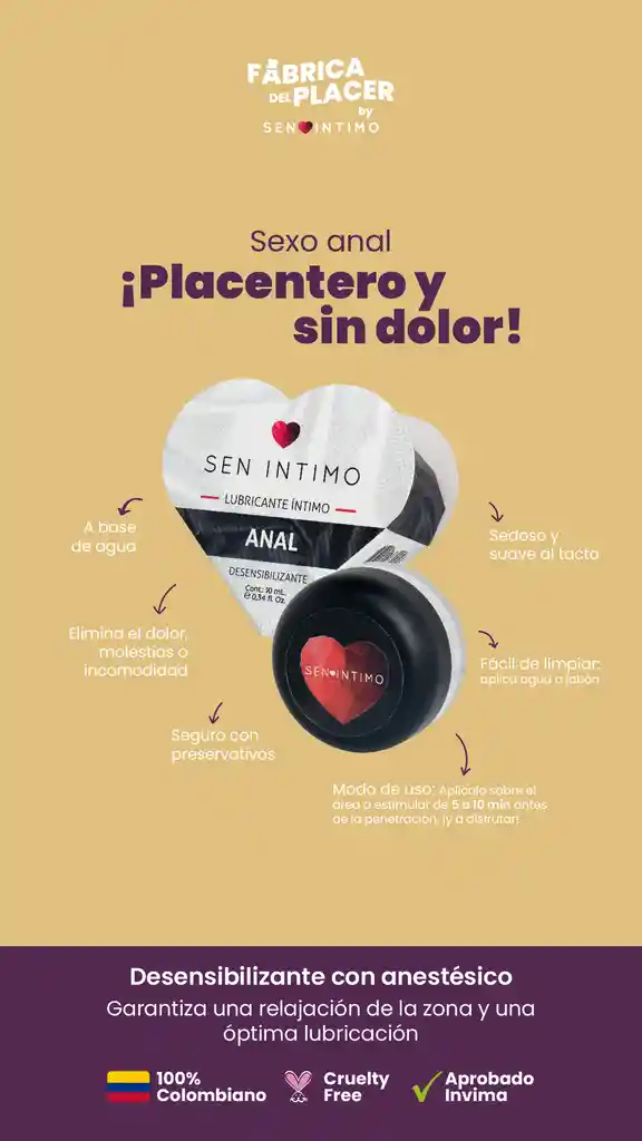 Lubricante Íntimo Anal Desensibilizante X 10 Ml By Sen Íntimo