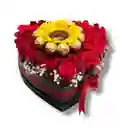Caja Corazón 24 Rosas Rojas Un Girasol Y 9 Chocolates