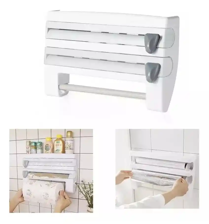 Porta Rollos Dispensador Cocina 4en1 Cortador Aluminio Papel