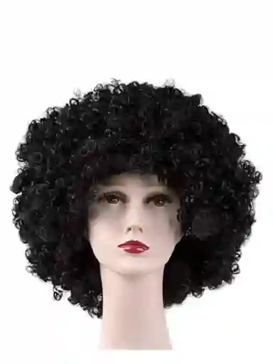 Peluca Afro Crespo Color Negro Corta Para Disfraz