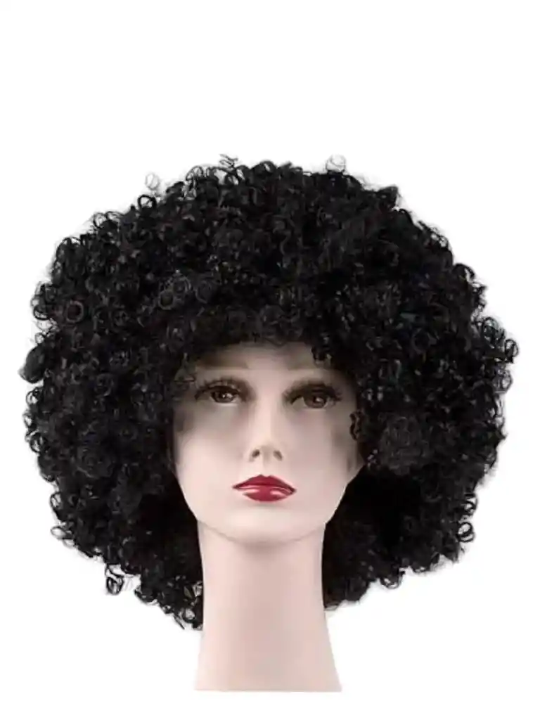 Peluca Afro Crespo Color Negro Corta Para Disfraz