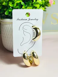 Set De Candonga Abierta Y Earcuff Media Luna Chunky Dorado