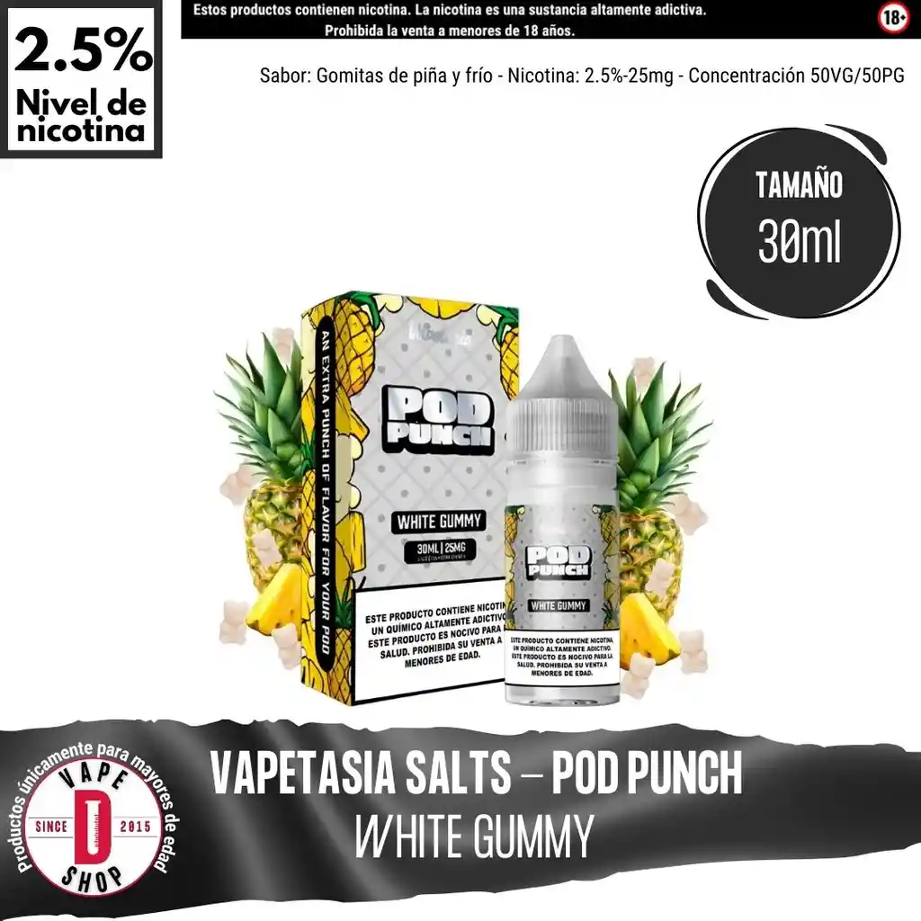 Pod Punch White Gummy Salts - 2.5%-25mg/30ml - Vapetasia