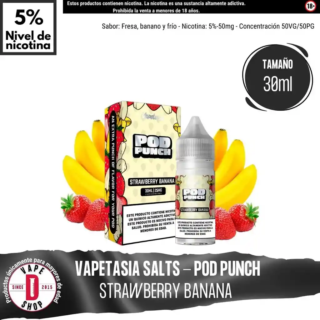 Pod Punch Strawberry Banana Salts - 5%-50mg/30ml - Vapetasia