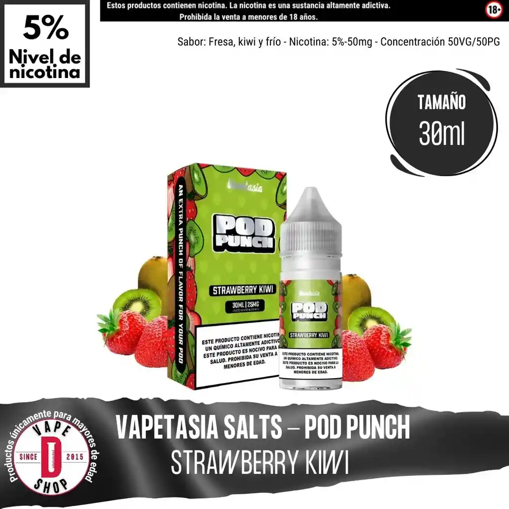 Pod Punch Strawberry Kiwi Salts - 5%-50mg/30ml - Vapetasia