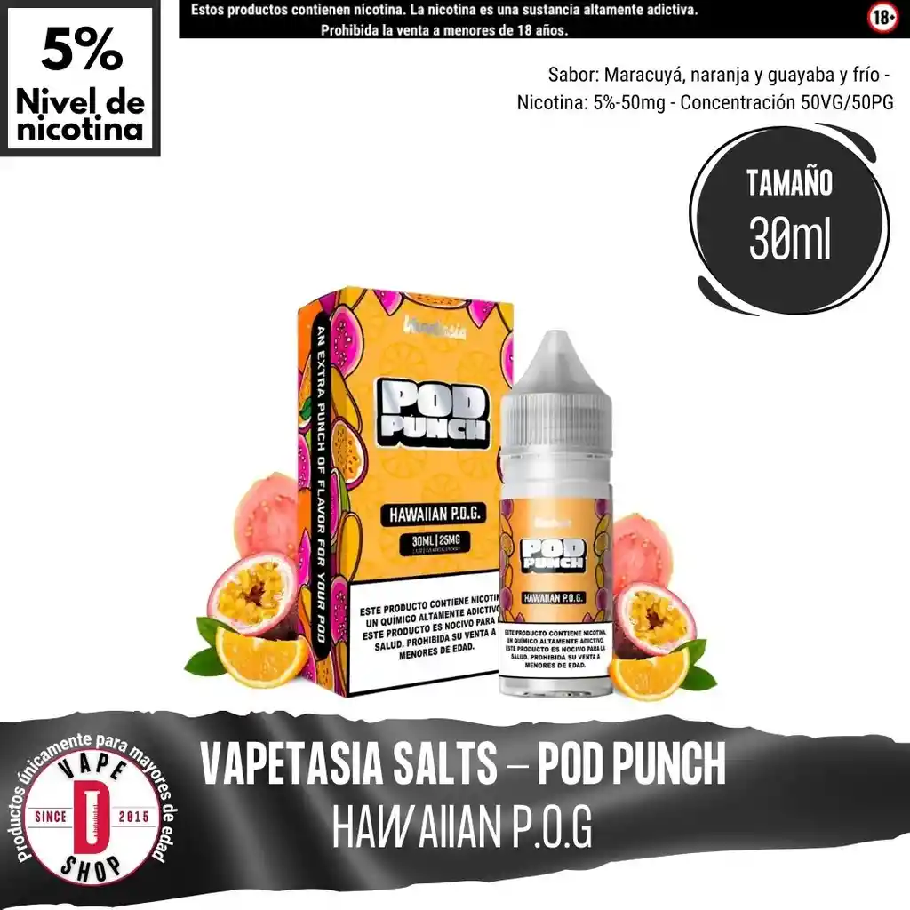 Pod Punch Hawaiian P.o.g. Salts - 5%-50mg/30ml - Vapetasia