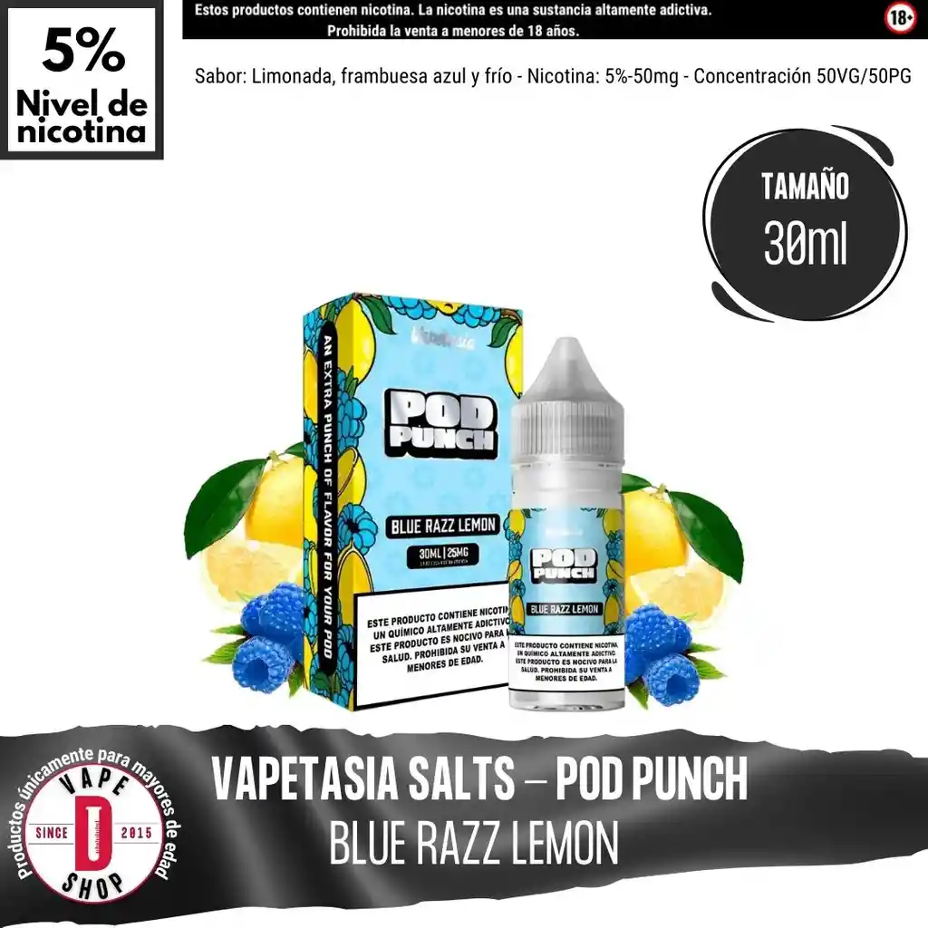 Pod Punch Blue Razz Lemon Salts - 5%-50mg/30ml - Vapetasia