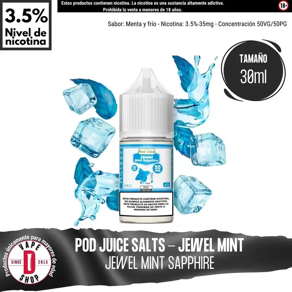 Jewel Mint Sapphire Salts - 3.5%-35mg/30ml - Pod Juice