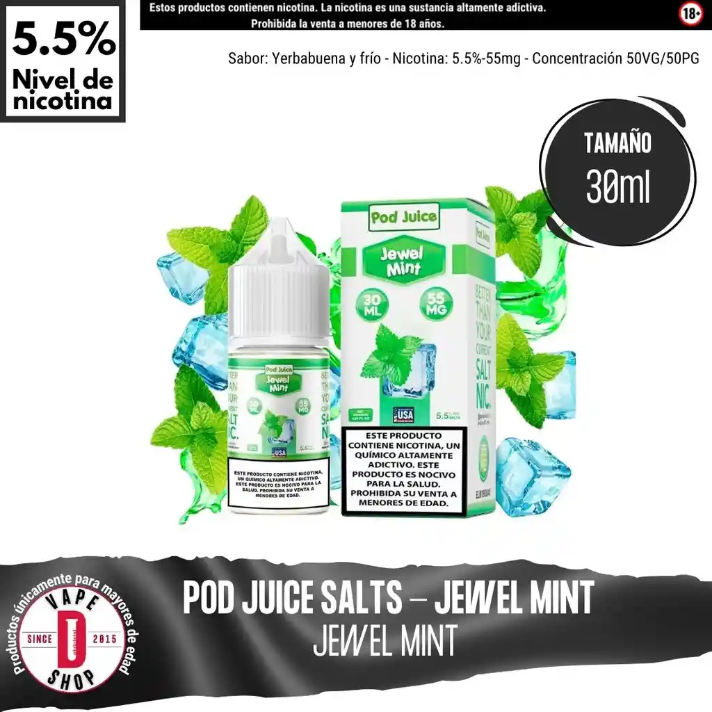 Jewel Mint Salts - 5.5%-55mg/30ml - Pod Juice