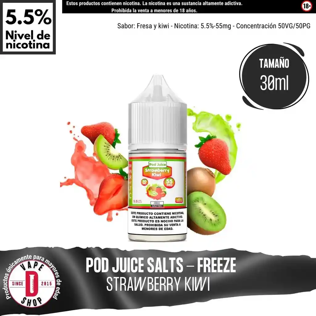 Strawberry Kiwi Salts - 5.5%-55mg/30ml - Pod Juice