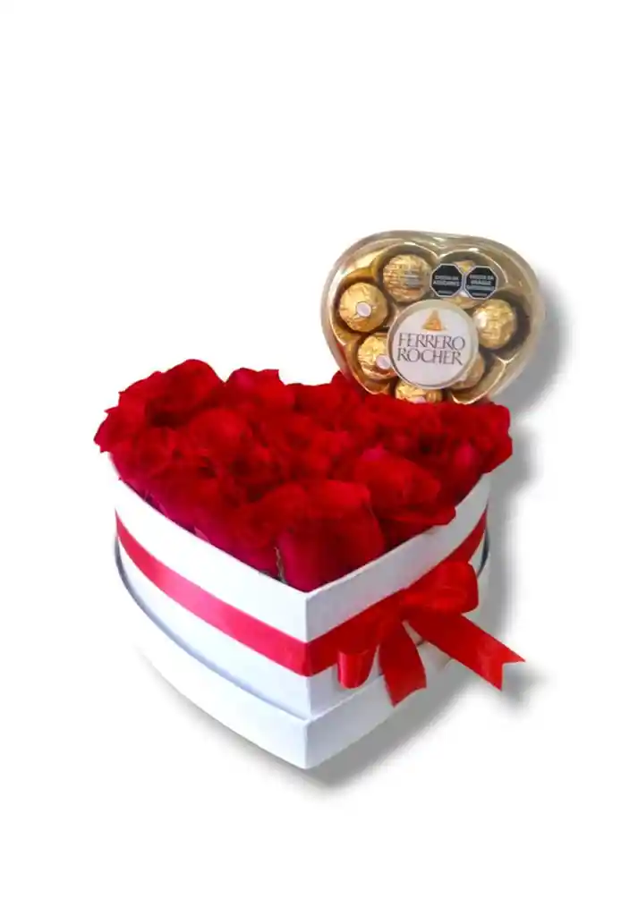 Caja Corazón Con Rosas Y Chocolates