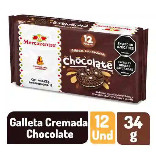 Galleta Mercacentro Cremada Chocolate X 12 Und