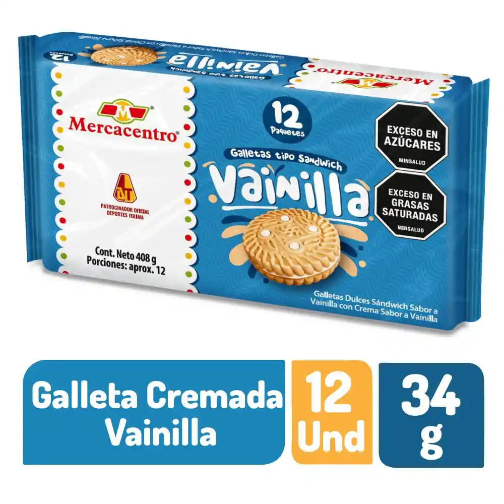 Galleta Mercacentro Cremada Vainilla X 12 Und