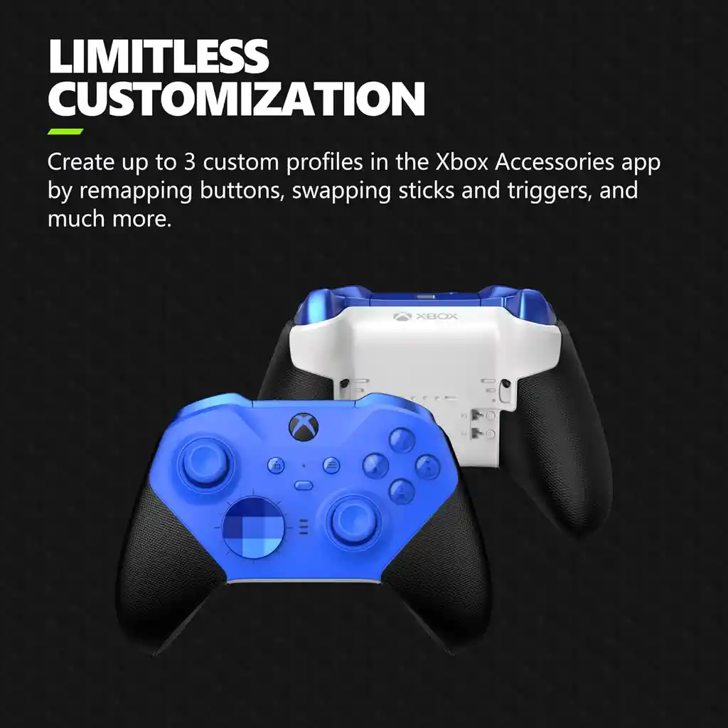 Control Xbox Series Xs One Pc Audio Avanzado Mapeable Chat/ Mando Inalámbrico Para Juegos Xbox Elite Series 2 Core, Color Azul, Para Xbox Series X|s, Xbox One, Pc Con Windows, Android E Ios
