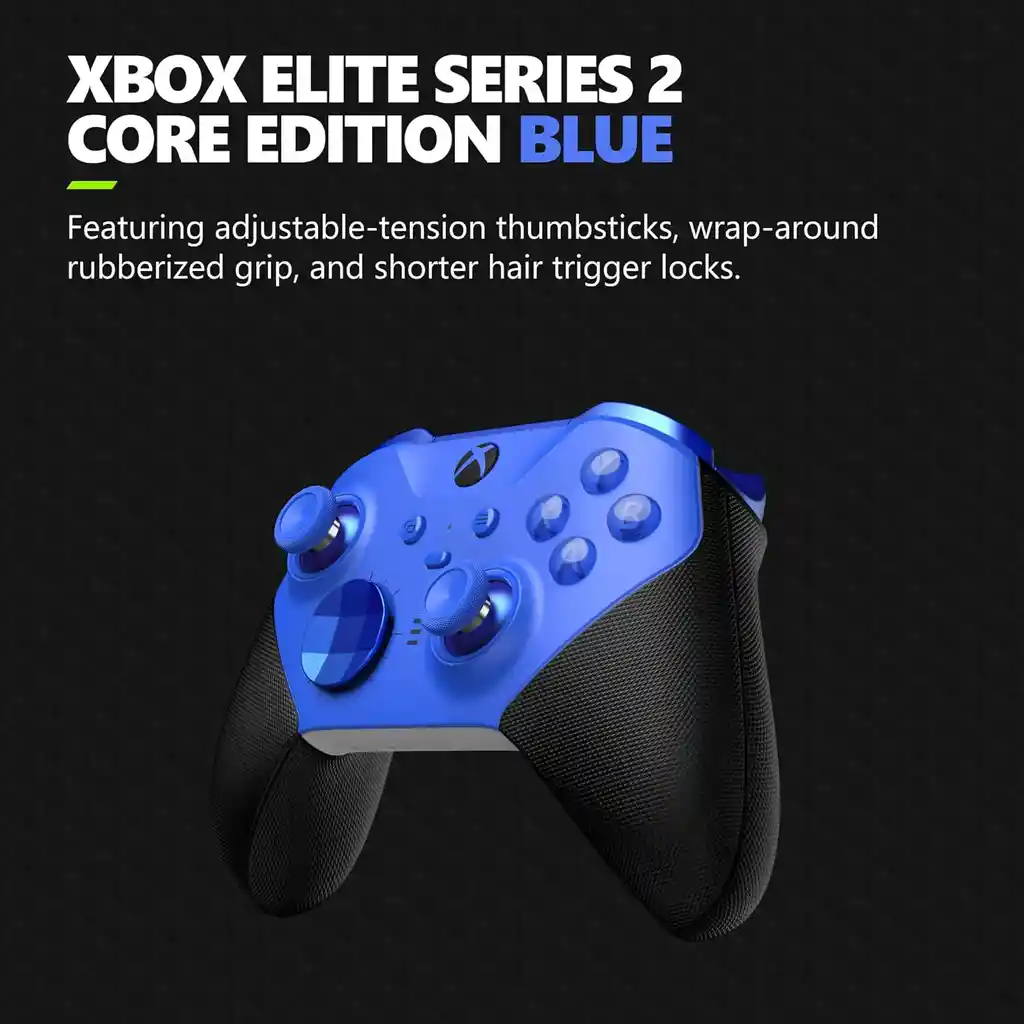 Control Xbox Series Xs One Pc Audio Avanzado Mapeable Chat/ Mando Inalámbrico Para Juegos Xbox Elite Series 2 Core, Color Azul, Para Xbox Series X|s, Xbox One, Pc Con Windows, Android E Ios