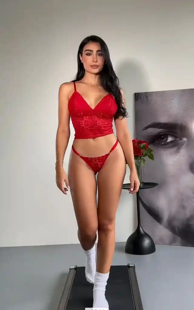 Conjunto Lenceria Alma Rojo En Encaje Top Y Panty Talla Única