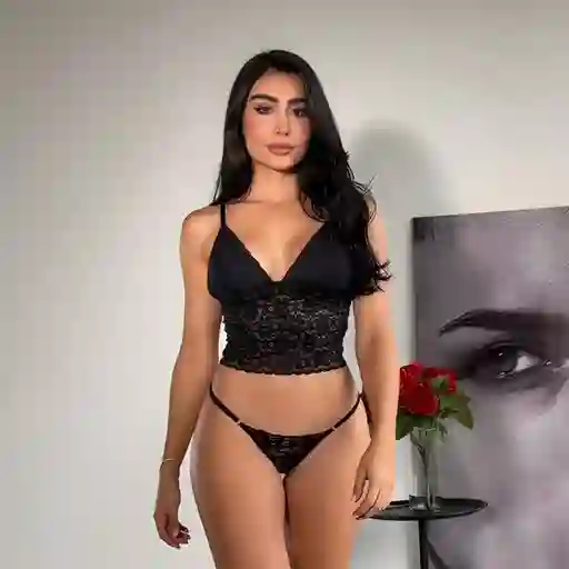 Conjunto Lenceria Alma Negro En Encaje Top Y Panty Talla Única