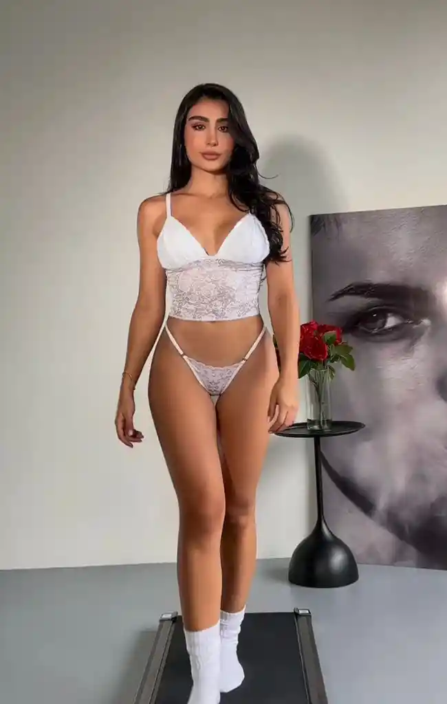 Conjunto Lenceria Alma Blanco En Encaje Top Y Panty Talla Única