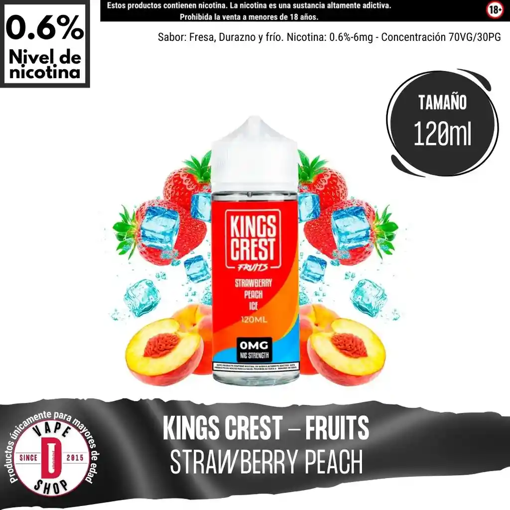 Fruits Strawberry Peach Ice - 0.6%-6mg/120ml - Kings Crest