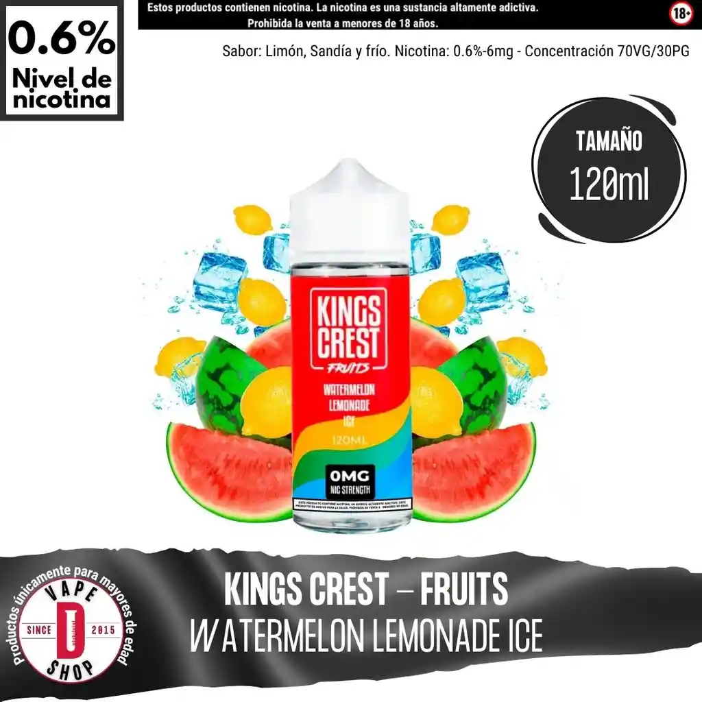 Fruits Watermelon Lemonade Ice - 0.6%-6mg/120ml - Kings Crest