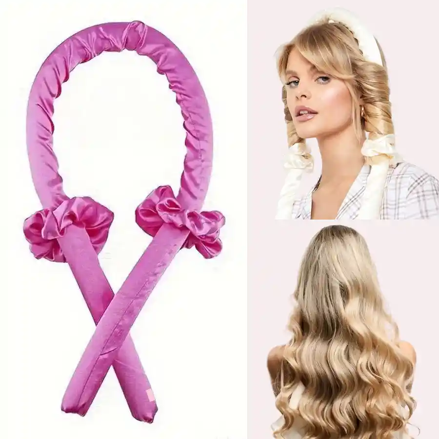 Ondas Sin Calor Tubo Rizador Cabello + 2 Scrunchies Satín