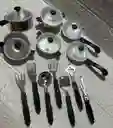 Accesorios Para Cocina Niñas Ollas + Cubiertos Metalizada Juguetes Para Niñas