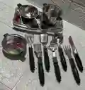 Accesorios Para Cocina Niñas Ollas + Cubiertos + Estufa Metalizada Juguetes Para Niñas