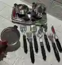 Accesorios Para Cocina Niñas Ollas + Cubiertos + Estufa Metalizada Juguetes Para Niñas