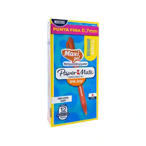Caja Lapicero Rojo Retractil Punta Fina Maxi Gel X 12 Und