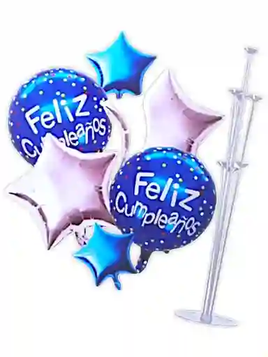 Globos Happy Birth Day Gratis Base Para 7 Globos Decoración