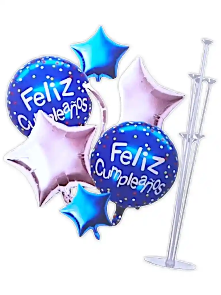 Globos Happy Birth Day Gratis Base Para 7 Globos Decoración