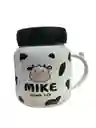 Mug Taza Pocillo Vaso Ceramica Blanco Tapa Vidrio Reflejo Motivo Vaca