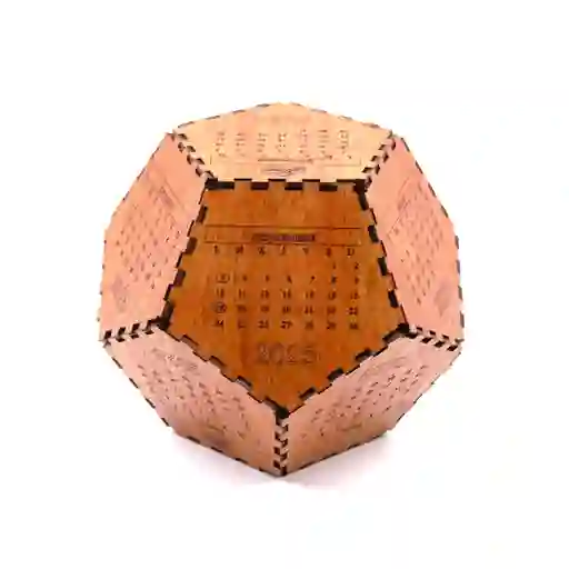 Calendario Ecologico Dodecaedro De Madera Año 2025