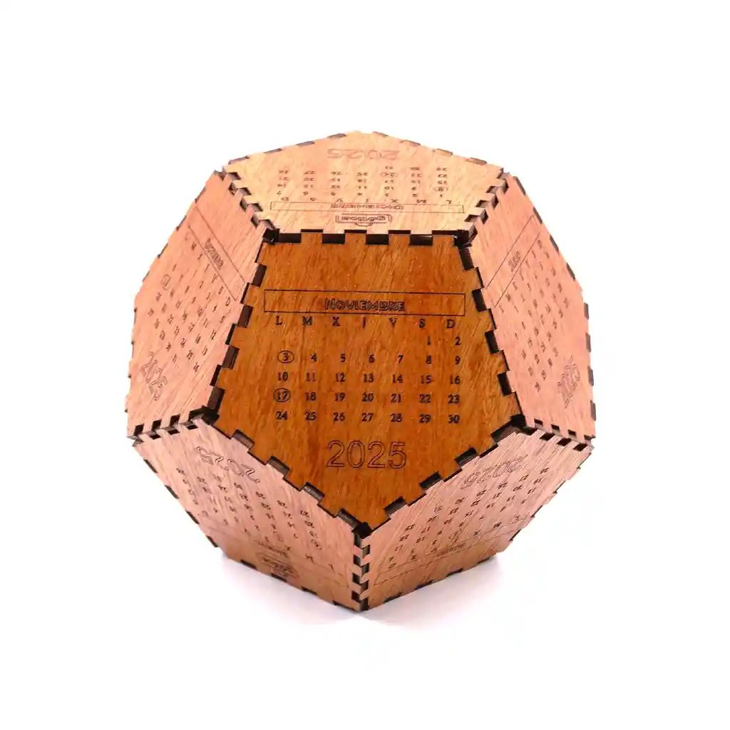Calendario Ecologico Dodecaedro De Madera Año 2025