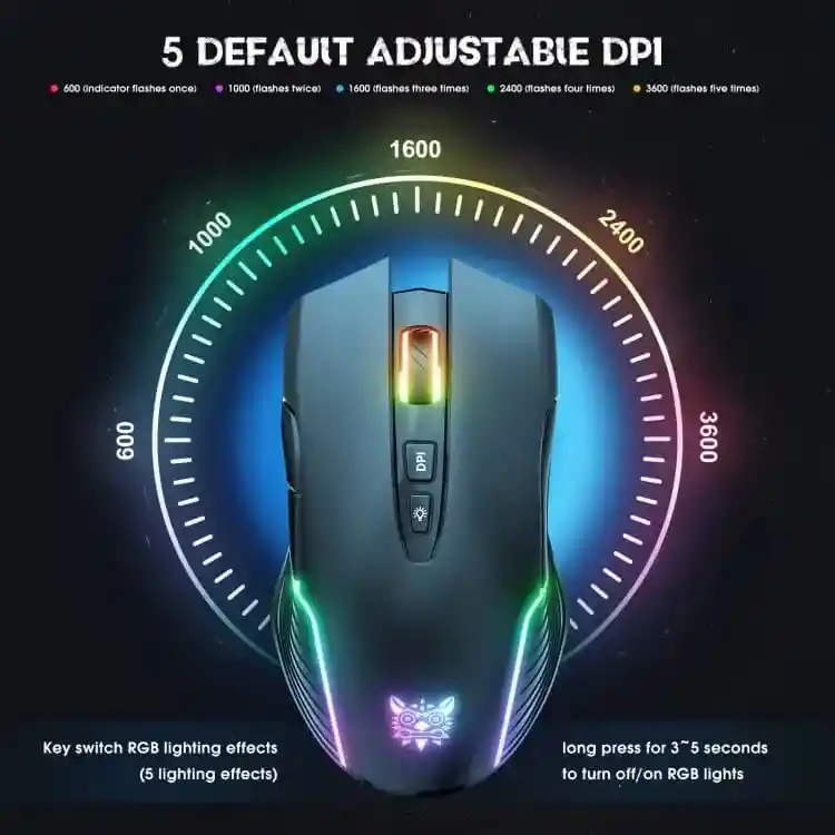 Mouse Onikuma Inalámbrico Rgb Cw905 Wireless Negro