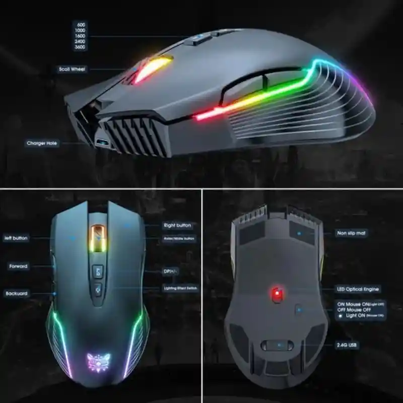 Mouse Onikuma Inalámbrico Rgb Cw905 Wireless Negro