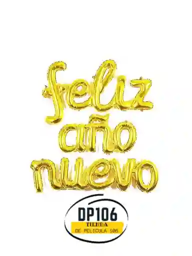 Feliz Año Nuevo Globos Dorado Cursivo