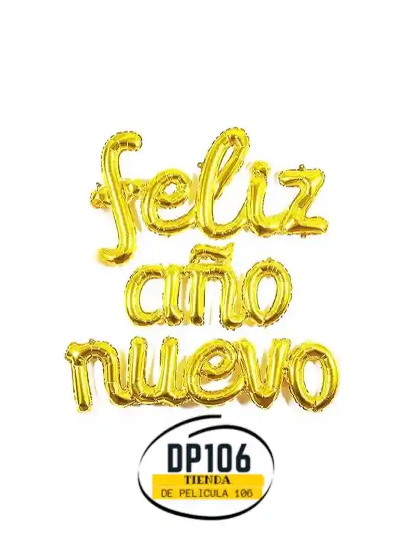 Feliz Año Nuevo Globos Dorado Cursivo