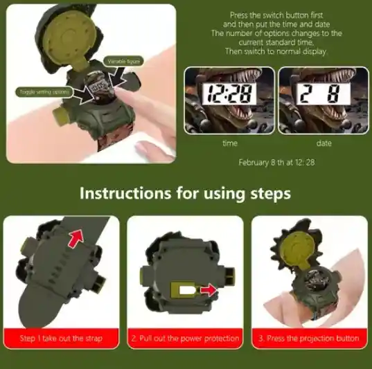 Juguete Electrónico De Reloj De Proyección Dino 24 Patrones